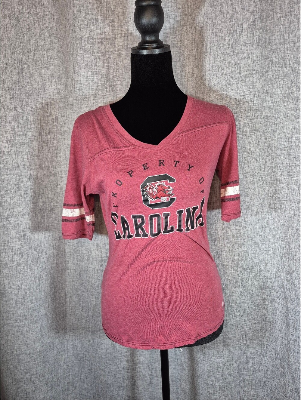 South Carolina Gamecocks Women’s V-Neck Football Tee Small Garnet 3/4 Sleeve